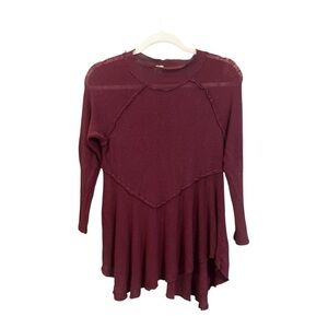 Intimately Free People Thermal Long Sleeve Boho Lagenlook Blouse Size Large FA1